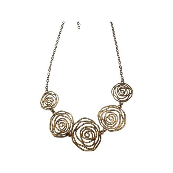 Gold Tone Swirl Rose Statement Pendant Chain Necklace And Bracelet Set 23” - Picture 11 of 12